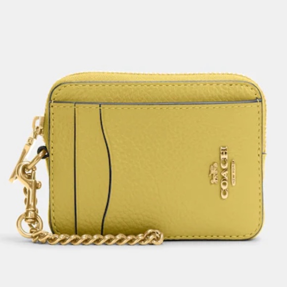 Coach Handbags - NWT COACH  Chartreuse Leather Zip Card Case
